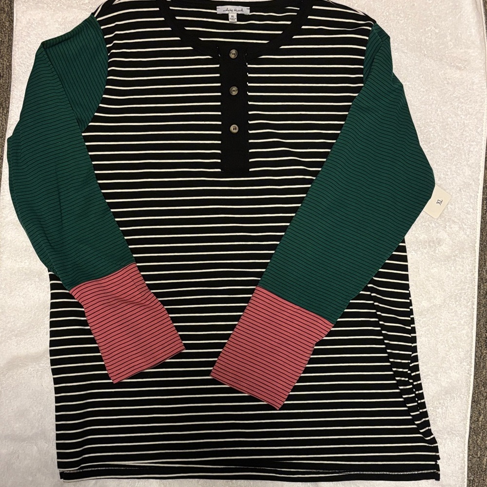 Striped Long Sleeve Henley Shirt